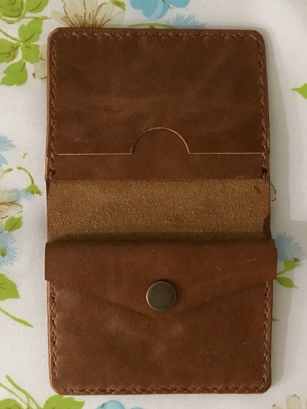 Handmade Genuine Brown Leather Card & Coin Holder Wallet - Minimalist Design